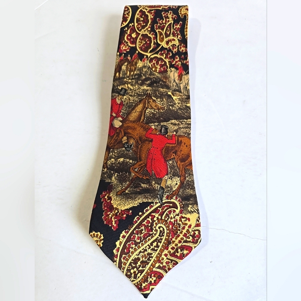 Vintage Polo Ralph Lauren Elegant Equestrian Patterned Mens Tie 100% Silk